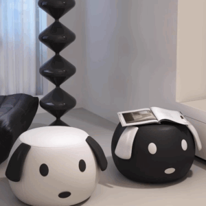 Doggie Leather Wood Frame Stool